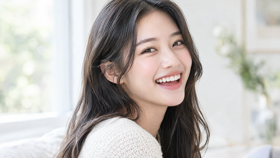 가지런한 치아로 환하게 웃는 20대 한국인 여성 (AI 생성 이미지)