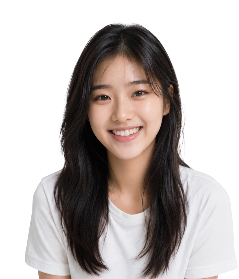 정면을 보며 밝은 치아를 드러내고 환하게 웃는 20대 여성